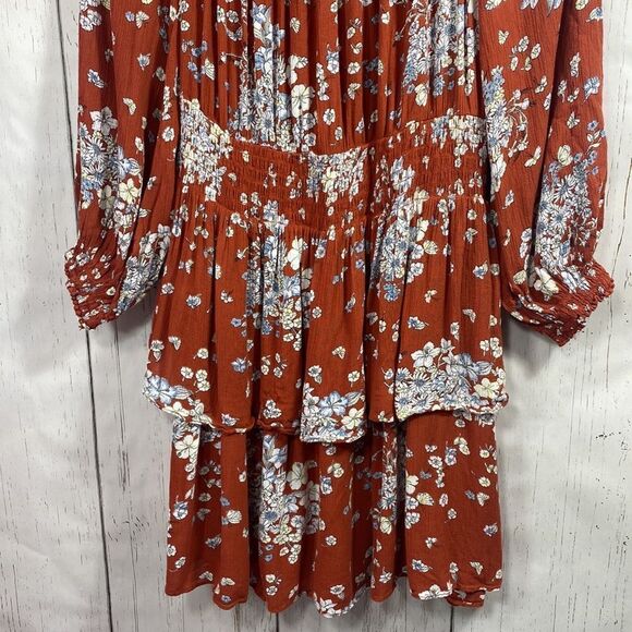 Urban Outfitters Floral Boho Cottagecore Mini Dress Off Shoulder Smocked Size L - Picture 13 of 15
